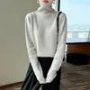 Suéter de cuello alto estilo casual 100% lana pura para mujer, jersey de otoño e invierno, prenda base de punto de corte holgado, top cálido