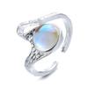 Anillo de Dedo Índice con Diseño de Nicho Abierto de Piedra Lunar, Sentido del Diseño, Estilo Frío, Personalidad Simple, Gema, Sentido Avanzado