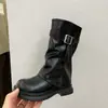 Nuevas Botas Largas de Niña Otoño/Invierno 2026 con Hebilla de Cinturón Plisada Botas de Caballero Retro Cremallera Lateral Caña Alta Botas de Moda