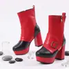 Botas de moda ligeras y versátiles para mujer para otoño e invierno, botines de punta redonda con bloques de color, plataforma impermeable, suela gruesa y cremallera lateral.