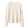 Suéter circular de cachemira para mujer, jersey de cuello redondo, suéter base de seda de morera, tejido versátil de color liso