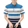Nueva camisa polo de rayas para hombre de verano, manga corta, cuello camisero, casual de negocios, transpirable, absorbente de sudor, top de algodón para papás de mediana edad