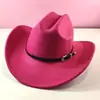 Cross-border Amazon Novo Estilo One-word Top Masculino e Feminino Aba Grande Chapéu de Cowboy Ocidental Aba Curva Chapéu Padrão Litchi Cinto
