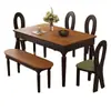 Mesa Rectangular de Comedor y Combinación de Sillas Estilo Retro Francés con Veta de Madera de Fresno Mesa de Comedor de Madera Maciza Estilo Antiguo para Hogar en Apartamento Pequeño