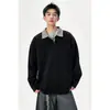 Moda Masculina Nueva Otoño 2026: Camiseta de Manga Larga con Cuello Polo de Corte Holgado con Diseño Falso de Dos Piezas y Cuello de Cuadros en Contraste