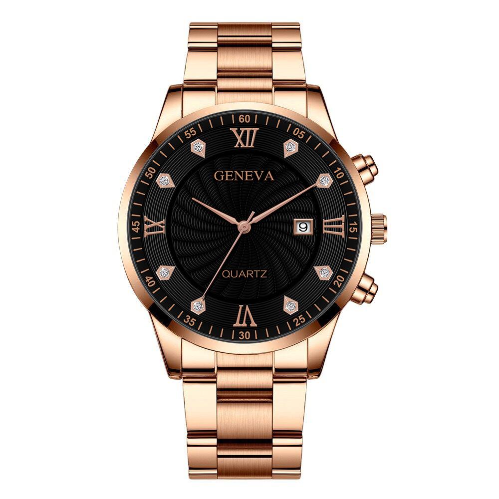 玫瑰金钢带玫金壳黑面玫金针