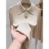 Elegante Tejido de Manga Larga para Mujer, Top con Solapa, Nuevo Estilo Otoño Temprano 2026, Camisa Base Chic con Corte, Camisa Polo, Suéter