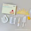 Set de Tenedor Cuchillo Plato Desechables para Pastel Envío Envuelto en Película Caja de Regalo para Fiesta de Cumpleaños Juego de Cinco Piezas Vajilla para Mesa de Pastel