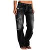 Calças Jeans Femininas de Comércio Exterior Transfronteiriço Europeu e Americano Tendência Desgastadas Cintura Média Rasgadas Casuais Retas