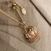 Cesta de Dinero Nicho Entrada Lujo Zircón Collar Cesta Trenzada Estéreo Perla Incrustada Diamante Elegante Exquisito Cadena para Clavícula Cadena Corta