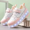 [Transfronterizo] Zapatos para caminar de doble rueda niños y niñas zapatos de carga de dos ruedas zapatos de aspecto alto con ruedas para 6-16 años