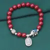 Pulseira de contas de areia dourada roxa e cinábrio prata esterlina vintage elefante 3D prata dura epóxi pulseira artesanal pulseira joia