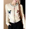 Cárdigan de Punto Jacquard Redondo de Bloques de Color de Dibujos Animados a la Moda para Mujer, Nuevo Top Corto Otoño 2026 para Mujeres Petites para Verse Más Jóvenes