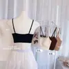 Camisola sin costuras con ribete de encaje, escote en U pronunciado, copas fijas, espalda hermosa, tejido delicado, fresco y apto para la piel, tirantes ajustables 3987