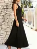 Vestido sin mangas estilo francés transfronterizo de Amazon, Cuello halter, Cintura alta, Cintura ceñida, Color liso, Elegante vestido de nuevo estilo para mujer