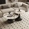 Nova Mesa de Centro de Mármore Luxuosa e Moderna para Sala de Estar, Mesa Quadrada Dobrável com Acabamento de Alto Padrão, Adequada para Apartamentos Pequenos