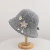 Sombrero de pescador de punto de alpaca fino de color liso con diseño calado y abertura, de otoño coreano, sombrero tipo cubo de lana transpirable con estampado de estrellas para mujer