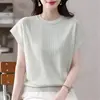 Camisa de Punto Holgada de Manga Corta para Mujer Tallas Grandes, Estilo Nuevo Cuello Redondo, Top Versátil Adelgazante, Talla Única Negra, Blanca