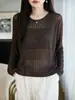 Design único, suéter de malha com lantejoulas, gola redonda, manga longa, lã de fio fino, top sutilmente cintilante, design versátil para outono/inverno, moda feminina