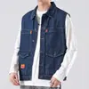 2026 Jaqueta Jeans Retrô Cinza Fumaça Masculina Novo Estilo Simples Tendência Solta Versátil Roupa de Trabalho Colete Jeans