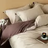 Capa de edredom de algodão escovado espesso de luxo, com bordas largas e cordões ocultos, conjunto de cama de quatro peças 100% algodão, conjunto de lençóis de três peças