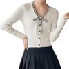 Estilo Universitario Dulce Corbata de Moño Cardigan de Punto de Manga Larga Nueva Moda Tejido Retorcido de Manga Larga Chaqueta Suéter Versátil