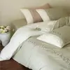 Juego de Cuatro Piezas de Franela de Algodón de Fibra Larga de Alta Gama Rosa Juvenil Estilo Fresco Funda Nórdica Dibujos Animados Lindos Cuatro Estaciones