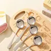 Cuchara Doméstica de Acero Inoxidable con Fondo Plano, Exquisita y Elegante Cuchara de Mesa de Mango Largo Estilo Coreano, Cuchara para Mezclar Arroz, Cuchara para Sopa