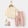 Set de Muselina para Bebé, Ropa de Casa para Bebé, Conjunto de Camiseta de Manga Larga de Doble Capa de Algodón Puro y Pantalones, Ropa de Verano con Aire Acondicionado para Niños y Niñas