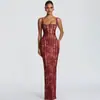 2026 Amazon Vestido Sexy de Encaje con Rayas Verticales, Escote Bajo, Tirantes Finos, Ajustado, que Resalta las Caderas para Mujer