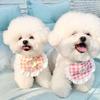 Ins Coreia Cachorrinho Fofo Xadrez Flor Bibe Pet Toalha de Baba Bichon Teddy Pomeranian Cachecol Gato
