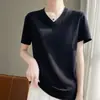 Camiseta de Manga Corta 100% Algodón para Mujer 2026 Verano Nuevo Estilo Color Sólido Cuello en V Top Holgado Estilizado que Cubre la Barriga Talla Grande