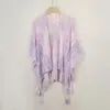 Xale Fino de Tricô Vazado de Verão e Outono Cardigã Colorido Bloqueio de Cor Dopamina Roupa de Viagem Feminina Franja Sala com Ar Condicionado Manto Grande