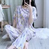 Conjunto de Pijama de Verano para Mujer de Algodón y Seda, Estilo Chino Nuevo, Delgado de Corte Holgado, Ropa de Casa para Mujer, Rayón