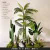 Plantas Verdes Simuladas com Toque de Luxo, Combinação de Paisagismo com Plantas Artificiais, Conjunto Completo de Decorações para Janelas Internas, Design Criativo Biomimético Estilo Wabi-Sabi