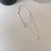 Colar Dupla Camada com Anéis Encaixados para Mulheres, Corrente de Clavícula Simples, Compacta e Versátil, Colar Popular, Fresco e Fashion