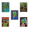 Broche original vintage pintura al óleo rana obra maestra rana kermit versátil animal ropa mochila insignia metálica
