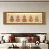 Cinco bendiciones para el hogar: una pintura decorativa grande de estilo horizontal para la sala de estar, adecuada para colgar en la pared del fondo del sofá, o como un mural temático de calabaza al estilo chino para el cabecero de la cama del dormitorio