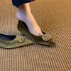 Sapatos de bico fino e salto baixo para o trabalho, sapatos sociais versáteis e profissionais para mulheres, não cansativos, estilo retrô francês, verde, absolutamente lindos, strass