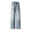 Novo Look Retrô Preguiçoso para Emagrecer 2261m Solto Cintura Média Bigodes Feitos à Mão Lavado Silhueta Jeans Desfiado 5032