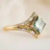 Anillo de Compromiso Rectangular de Diamante Verde de Moda Súper Lujoso Europeo y Americano, Suministro de Comercio Electrónico Transfronterizo, Anillo de Diamante Esmeralda para Mujer