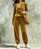 Conjunto de Moda Feminina Casual Europeia e Americana Outono/Inverno 2026: Blusa com Gola Drapeada de Manga Longa e Calça Jogger para Amazon Transfronteiriça