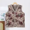 Roupas de outono e inverno femininas para mulheres de meia-idade e idosas: colete com forro de fleece, espesso e quente, com estampa estilo vovó, adequado como camada interna ou peça externa