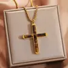 Colgante Cruzado de Piedra Shoushan Ojo de Tigre Europeo y Americano Cadena Cuadrada de Acero Inoxidable Collar Joyería para Hombres y Mujeres Venta al por Mayor