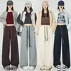 Fotos reais: Calça de moletom casual estilo americano para mulheres, outono/inverno, forrada com fleece e espessa, projetada para figuras petites, com um corte relaxado que cria um efeito emagrecedor, estilo perna larga