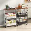 Carrinho de Prateleira de Armazenamento, Prateleira de Armazenamento Móvel de Múltiplas Camadas de Chão, Prateleira Lateral de Ferro Forjado, Mesa Lateral Móvel de Madeira Maciça