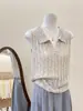 Ropa de mujer de alta gama Shenzhen Nanyou: tejido calado con cuello, chaleco sin mangas, chaleco, top estilo 'old money' para verano