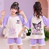 Pijama Infantil Verão Fino Algodão Penteado Manga Curta Pulôver Doce Desenho Animado Solto Casual Estilo Coreano Terno para Meninos e Meninas
