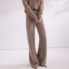Calças de Lã 100% Perna Larga Outono Inverno Femininas Cintura Alta Cordão Elástico na Cintura Tricô de Trança Caimento Casual Versátil Calças de Perna Reta