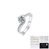 Anel de Moissanita para Mulheres, Anel de Noivado com Diamante Sintético, Anel Simples de Prata Esterlina S925, Anel de Parede Torcida Rotatório Estilo Europeu e Americano, Em Estoque